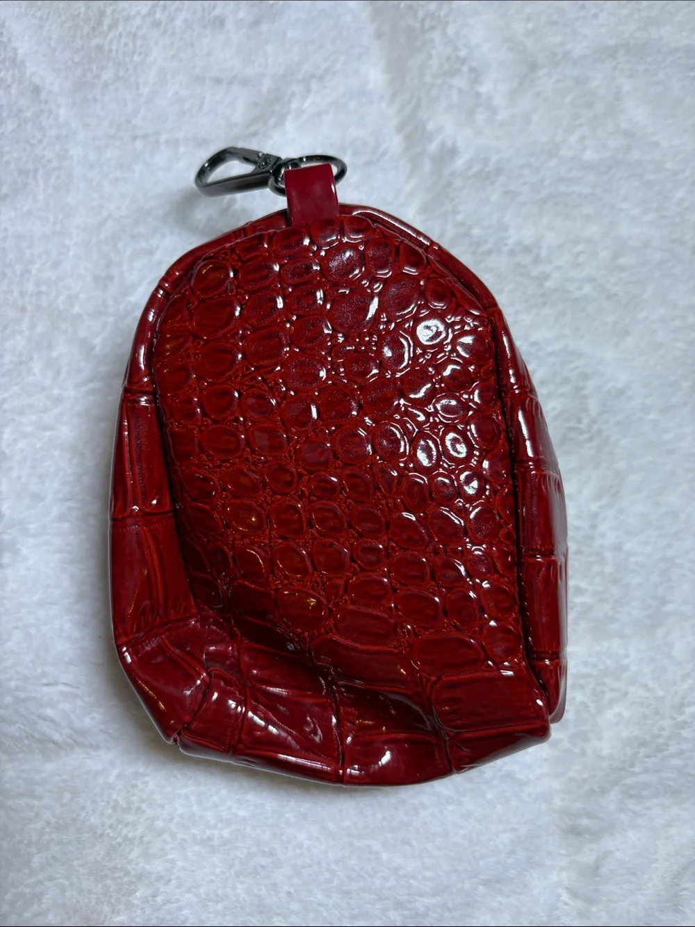 Red Croc-Embossed Bag with Matching Pouch